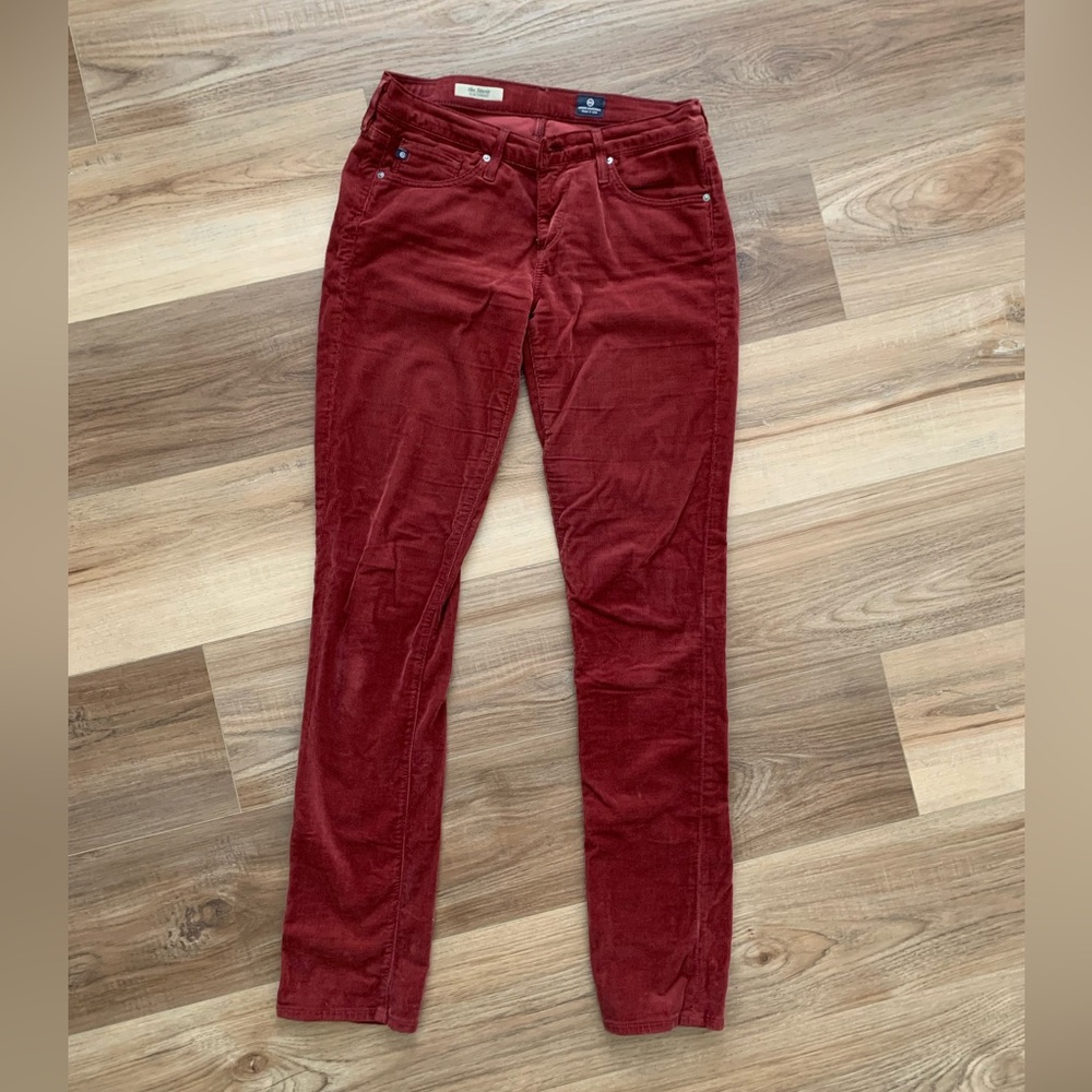 AG Stevie corduroy maroon jeans